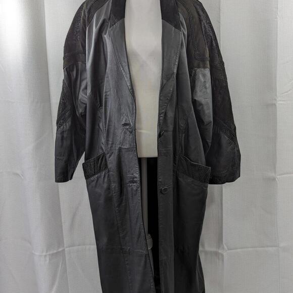 DIRECT ACTION! STUNNING FINE BLACK LEATHER, SUEDE, EMBROIDERED DETAIL COAT! SZ M - Picture 3 of 10